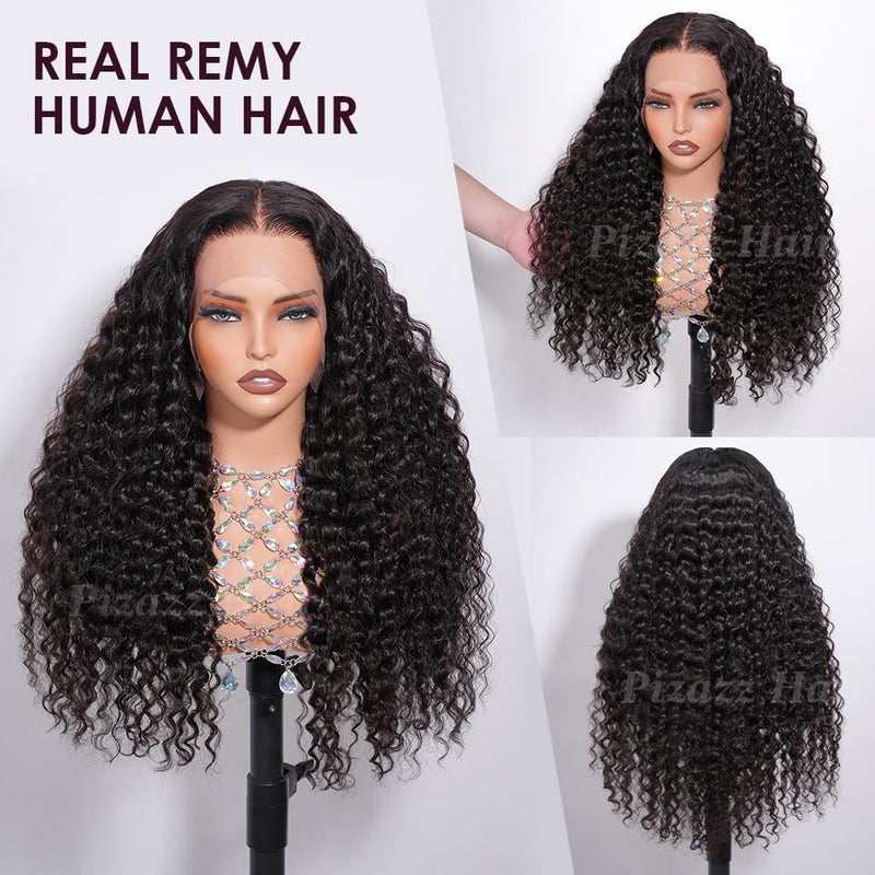 Pizazz 13x4 Deep Wave Lace Front Wigs Human Hair 180 Density Brazilian Human Hair Wigs with Baby Hair Pre Plucked Natural Hairline(18 Inch, Black color) - Image 2